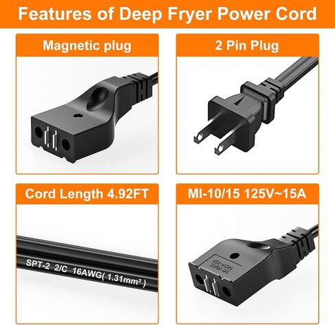 for Presto Deep Fryer Cord Replacement Parts 09882/86591 Compatible with Presto Fry Daddy Stainless Steel Grand Pappy Cool Daddy Deep Fryer Electric Turkey Deep Fryer Power Cord 3.28FT UL Certified in Saudi Arabia