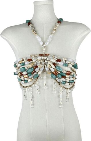 Beaded Halter Top Hanging Neck Camisole Undershirt Female Outwear Inside Bust Bustier Jewelry Beaded Body Chain Tops in Saudi Arabia