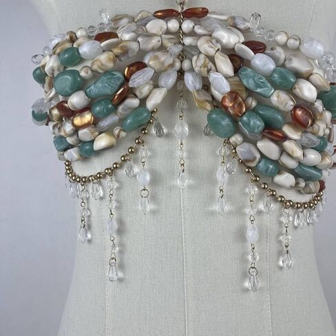 Beaded Halter Top Hanging Neck Camisole Undershirt Female Outwear Inside Bust Bustier Jewelry Beaded Body Chain Tops in Saudi Arabia