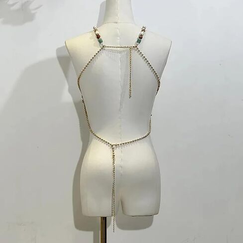 Beaded Halter Top Hanging Neck Camisole Undershirt Female Outwear Inside Bust Bustier Jewelry Beaded Body Chain Tops in Saudi Arabia