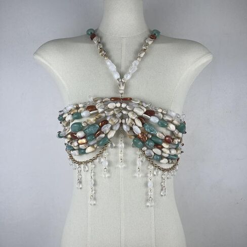 Beaded Halter Top Hanging Neck Camisole Undershirt Female Outwear Inside Bust Bustier Jewelry Beaded Body Chain Tops in Saudi Arabia
