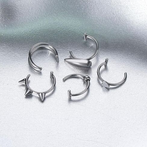 Xpircn 10 قطع حلقة شفاه وهمية لأسنان مصاصي الدماء، ثقب شفاه وهمي قابل للتعديل غير ثقب الشفاه الكفة الأذن أقراط الكفة الحاجز وهمية الأنف ثقب المجوهرات للنساء الرجال in Kuwait