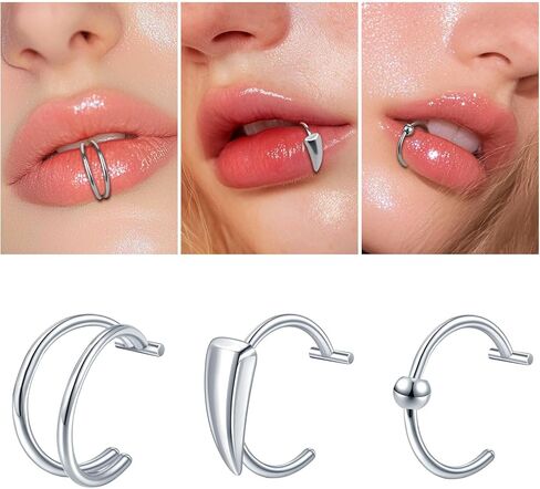 Xpircn 10 قطع حلقة شفاه وهمية لأسنان مصاصي الدماء، ثقب شفاه وهمي قابل للتعديل غير ثقب الشفاه الكفة الأذن أقراط الكفة الحاجز وهمية الأنف ثقب المجوهرات للنساء الرجال in Kuwait