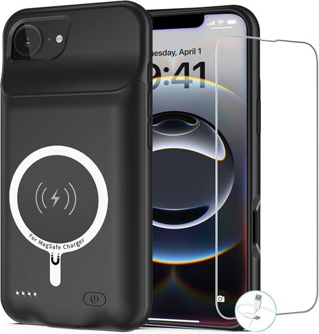 Battery Case for iPhone 16 Plus, [12000mAh] Enhanced Portable Protective Smart Qi Wireless Charger Case Battery Pack with CarPlay Wireless Charging Case Compatible for iPhone 16 Plus (6.7 inch)-Black in Saudi Arabia