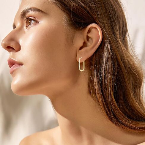 Sterling Silver Oval Hoop Earrings for Women Trendy Geometric Hypoallergenic Rectangle Hoop Earrings 14K Gold Square Huggie Hoops Earrings Jewelry Gifts in Saudi Arabia