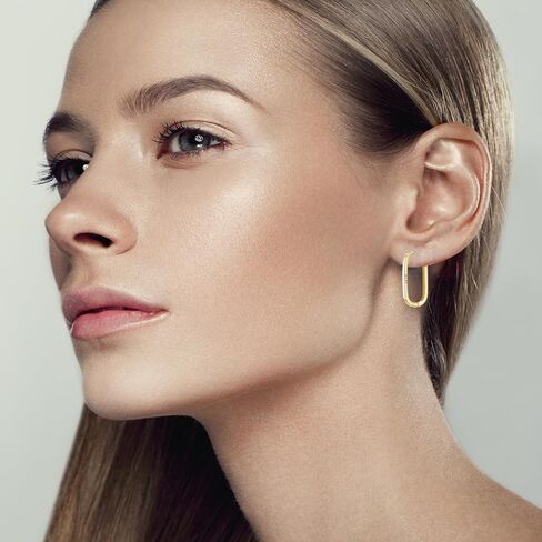 Sterling Silver Oval Hoop Earrings for Women Trendy Geometric Hypoallergenic Rectangle Hoop Earrings 14K Gold Square Huggie Hoops Earrings Jewelry Gifts in Saudi Arabia