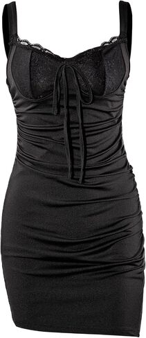 sedmoda Women Sexy Sleeveless Bodycon Mini Dress Backless Lace Trim Side Slit Ruched Party Short Dress in Kuwait