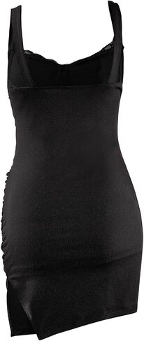 sedmoda Women Sexy Sleeveless Bodycon Mini Dress Backless Lace Trim Side Slit Ruched Party Short Dress in Kuwait