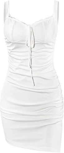 فستان Sedmoda النسائي المثير بدون أكمام Bodycon قصير بدون ظهر مزين بالدانتيل وفتحة جانبية فستان قصير للحفلات in Kuwait