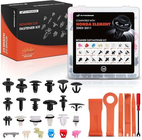 A-Premium 240 PCS (24 Sizes) Car Retainer Clips Kit Compatible with Honda Element 2003-2011 Bumper Fender Hood Insulation Rear Panel Auto Push Pin Plastic Rivet Fastener Replacement Set w/Removal Tool in Saudi Arabia