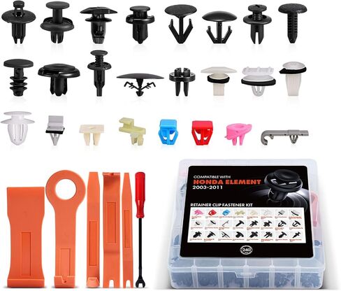 A-Premium 240 PCS (24 Sizes) Car Retainer Clips Kit Compatible with Honda Element 2003-2011 Bumper Fender Hood Insulation Rear Panel Auto Push Pin Plastic Rivet Fastener Replacement Set w/Removal Tool in Saudi Arabia