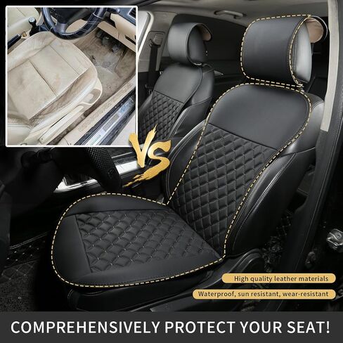 2pcs Car Seat Covers,Leather Water Proof Material No Slip Soft Car Seat Protector Side not Wrapped,for Car with Airbags,Seat Covers Universal for Most Automotive,Suvs,Vans,Trucks (Black) in Saudi Arabia