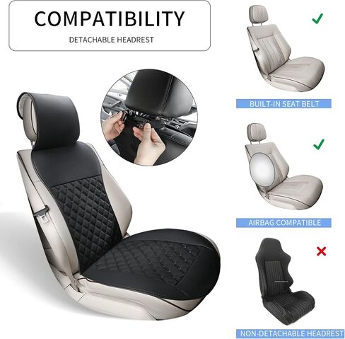 2pcs Car Seat Covers,Leather Water Proof Material No Slip Soft Car Seat Protector Side not Wrapped,for Car with Airbags,Seat Covers Universal for Most Automotive,Suvs,Vans,Trucks (Black) in Saudi Arabia