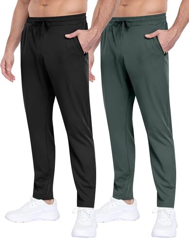 2 Pack Mens Fleece Lined Pants with Zipper Pockets,Winter Athletic Workout Warm Running Joggers Sweatpants for Men in Kuwait