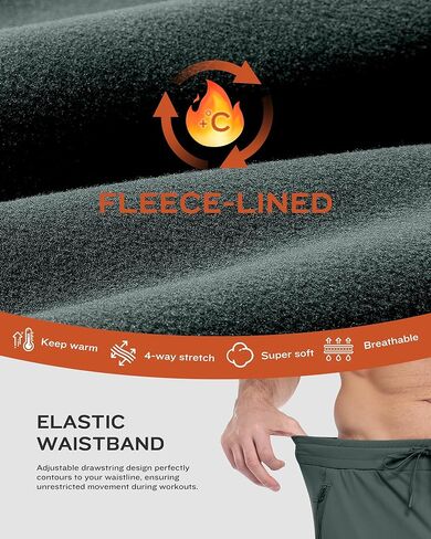 2 Pack Mens Fleece Lined Pants with Zipper Pockets,Winter Athletic Workout Warm Running Joggers Sweatpants for Men in Kuwait