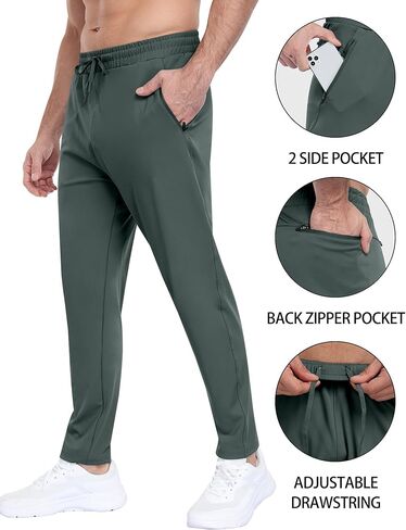 2 Pack Mens Fleece Lined Pants with Zipper Pockets,Winter Athletic Workout Warm Running Joggers Sweatpants for Men in Kuwait