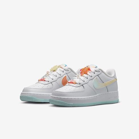 Nike Air Force 1 LV8 Big Kids' Shoes (IB8890-191, White/White/Glacier Blue/Multi-Color) in Saudi Arabia