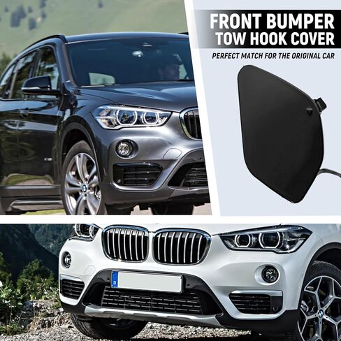 غطاء خطاف سحب المصد الأمامي لسيارة BMW X1 F48 18ix 18dx SAV 2016 2017 2018 2019 غطاء غطاء عين سحب الجانب الأيمن للراكب 51137361220 (أسود) in Kuwait