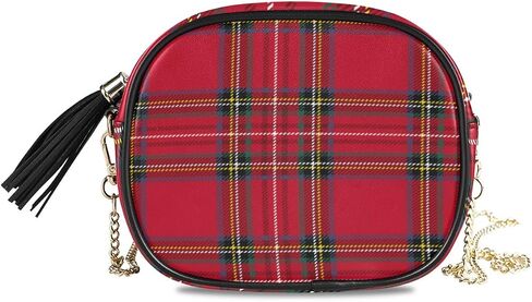 حقيبة كروس بخلفية منقوشة من ALAZA Tartan مع حزام سلسلة معدنية قابل للتعديل للنساء والفتيات in Saudi Arabia