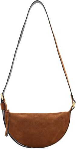 AllSaints Halfmoon Suede Xbody، بني كونياك in Saudi Arabia