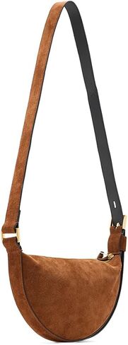 AllSaints Halfmoon Suede Xbody، بني كونياك in Saudi Arabia
