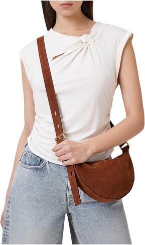 AllSaints Halfmoon Suede Xbody، بني كونياك in Saudi Arabia