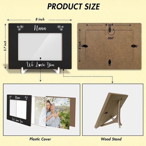 Wood Picture Frame with Wood Stand, Photo Frame Tabletop Display - I Love You Grandma, Shelf Desk Decor Gift for Women Grandmother Grammie, Home Decor Supplies, Fits 4x6" Horizontal -16 in Kuwait