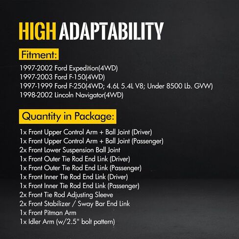 KUSATEC 14 قطعة ذراع التحكم الأمامي مناسب لـ 97-03 Ford F-150 F-250، 98-02 Lincoln Navigator Expedition مجموعات التعليق مع مفاصل كروية وقضبان ربط وقضبان ربط؛ K8728 K8726 K8695 K8772 K8700 ES3364 ES3365 K8739 in Saudi Arabia