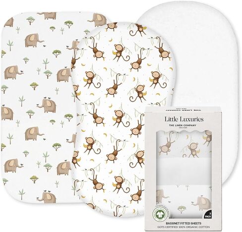 100% Organic Cotton Bassinet Sheets (3 Pack) - Ideal For Halo Bassinest Mattress - GOTS Certified - Pre-Shrunk Sheet for Hourglass Mattress - Breathable Percale Weave Soften with Each Wash (30" x 16") in Kuwait