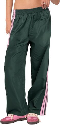 Women Striped Track Pants Elastic Waist Straight Leg Sweatpants Joggers Wide Leg Side Stripes Pants with Pockets in Kuwait