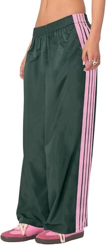 Women Striped Track Pants Elastic Waist Straight Leg Sweatpants Joggers Wide Leg Side Stripes Pants with Pockets in Kuwait