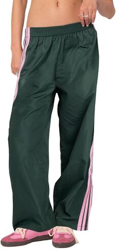 Women Striped Track Pants Elastic Waist Straight Leg Sweatpants Joggers Wide Leg Side Stripes Pants with Pockets in Kuwait