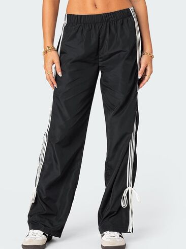 Women Striped Track Pants Elastic Waist Straight Leg Sweatpants Joggers Wide Leg Side Stripes Pants with Pockets in Kuwait