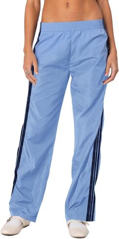 Women Striped Track Pants Elastic Waist Straight Leg Sweatpants Joggers Wide Leg Side Stripes Pants with Pockets in Kuwait