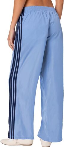 Women Striped Track Pants Elastic Waist Straight Leg Sweatpants Joggers Wide Leg Side Stripes Pants with Pockets in Kuwait