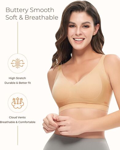 حمالة صدر لاسلكية للنساء، حمالة صدر بدون خياطة، دعم مريح، رقبة على شكل V، تغطية كاملة للنوم، حمالات صدر يومية in Kuwait