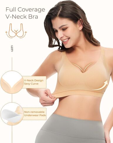 حمالة صدر لاسلكية للنساء، حمالة صدر بدون خياطة، دعم مريح، رقبة على شكل V، تغطية كاملة للنوم، حمالات صدر يومية in Kuwait