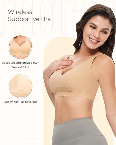 حمالة صدر لاسلكية للنساء، حمالة صدر بدون خياطة، دعم مريح، رقبة على شكل V، تغطية كاملة للنوم، حمالات صدر يومية in Kuwait