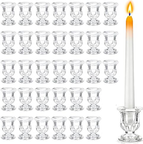 48 Pcs Clear Glass Taper Candle Holders Bulk, 2.5 Inch Small Candlestick Stands, Elegant Table Centerpieces for Wedding, Christmas, Valentine’s Day, Party, Home and Dining Room Decorations (Clear) in Saudi Arabia