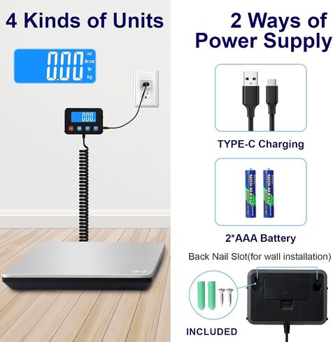 Digital Shipping Postal Scale 660lb/1oz Accuracy! Heavy Duty Postage Scale Extra-Large Capacity Stainless Industrial Scale for Small Business, Warehouse, Home, Battery&Charging Cable Included in Kuwait