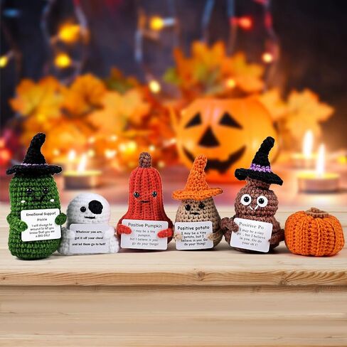 6pcs Halloween Decor Positive Potatoes Box, Home Decor, Emotional Support Crochet Room Decor, Inspirational Gifts for Men&Women, Halloween Decorations Gifts, Creative Desk Companion in Saudi Arabia