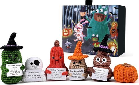 6pcs Halloween Decor Positive Potatoes Box, Home Decor, Emotional Support Crochet Room Decor, Inspirational Gifts for Men&Women, Halloween Decorations Gifts, Creative Desk Companion in Saudi Arabia