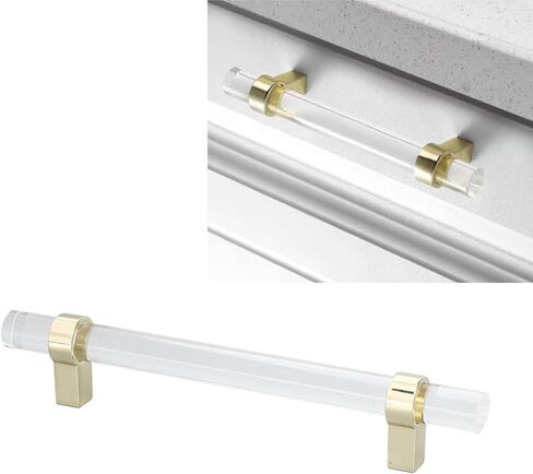 Crystal Acrylic Handle Transparent Drawer Pull Handle for Closets BOOKCASES Shoe Cabinet (Pole Distance 96 Gold) in Saudi Arabia