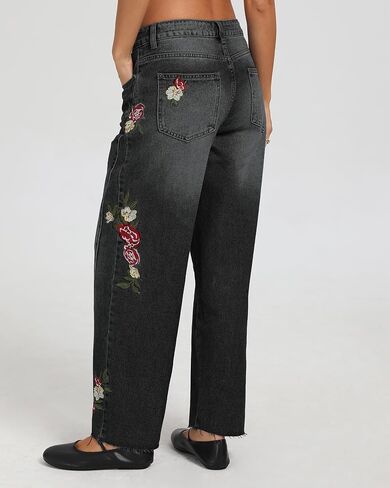 Kedera Mid Rise Barrel Jeans for Women Embroidered Wide Leg Denim Pants Boyfriend Baggy Jeans with Pockets 2025 in Saudi Arabia