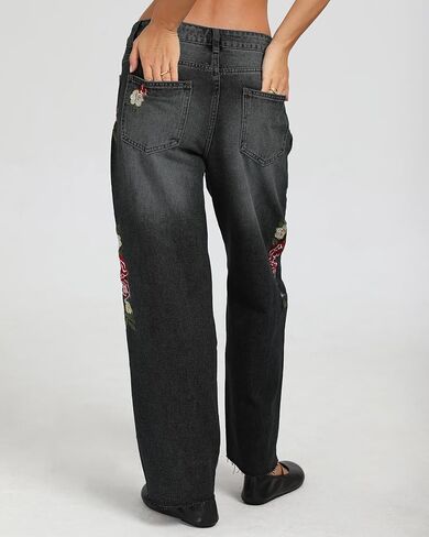 Kedera Mid Rise Barrel Jeans for Women Embroidered Wide Leg Denim Pants Boyfriend Baggy Jeans with Pockets 2025 in Saudi Arabia