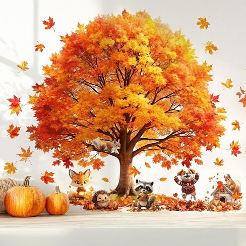 Fall Window Clings Maple Leaves Scarecrow Window Decals 1 Sheets Reusable Stickers for Autumn Thanksgiving Harvest Party Home Windows Glass Mirror Decor in Kuwait