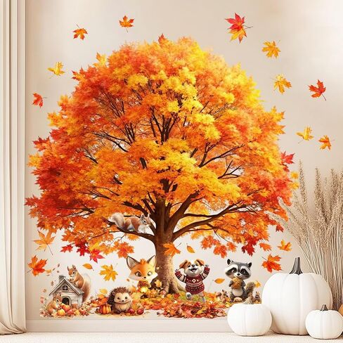 Fall Window Clings Maple Leaves Scarecrow Window Decals 1 Sheets Reusable Stickers for Autumn Thanksgiving Harvest Party Home Windows Glass Mirror Decor in Kuwait