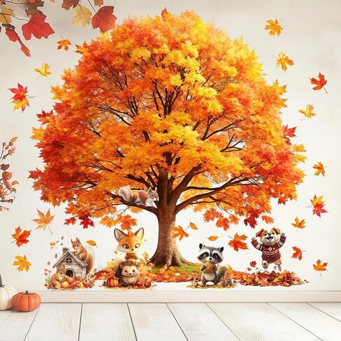Fall Window Clings Maple Leaves Scarecrow Window Decals 1 Sheets Reusable Stickers for Autumn Thanksgiving Harvest Party Home Windows Glass Mirror Decor in Kuwait
