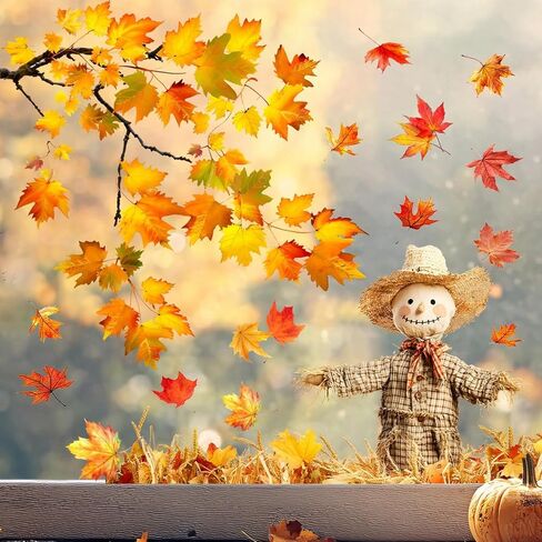 Fall Window Clings Maple Leaves Scarecrow Window Decals 1 Sheets Reusable Stickers for Autumn Thanksgiving Harvest Party Home Windows Glass Mirror Decor in Kuwait