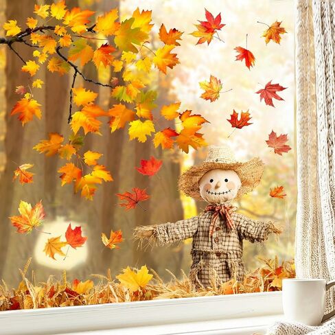 Fall Window Clings Maple Leaves Scarecrow Window Decals 1 Sheets Reusable Stickers for Autumn Thanksgiving Harvest Party Home Windows Glass Mirror Decor in Kuwait